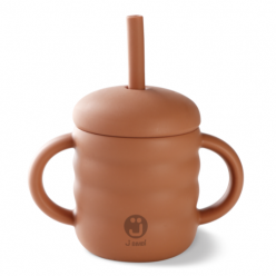 Tazza in silicone con cannuccia, manici e tappo rimovibile - 160 ml - Toffee