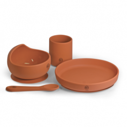 Set pappa in silicone composto da piatto, scodella, cucchiaino e bicchiere - Toffee