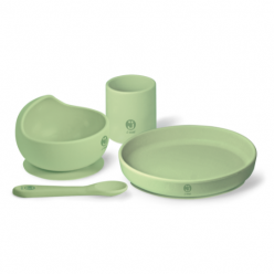 Set pappa in silicone composto da piatto, scodella, cucchiaino e bicchiere - Pistacchio