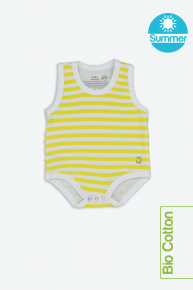 Body neonato estivo fresco cotone biologico bianco/giallo