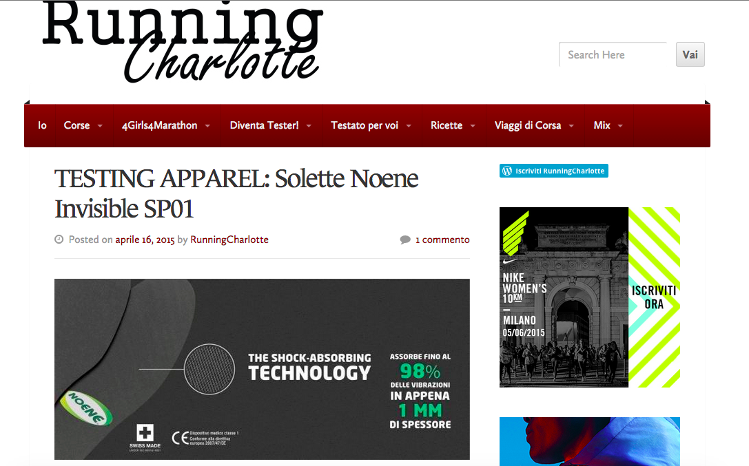 Lo Sport Blog RunningCharlotte ha pubblicato una recensione sulle nostre solette...