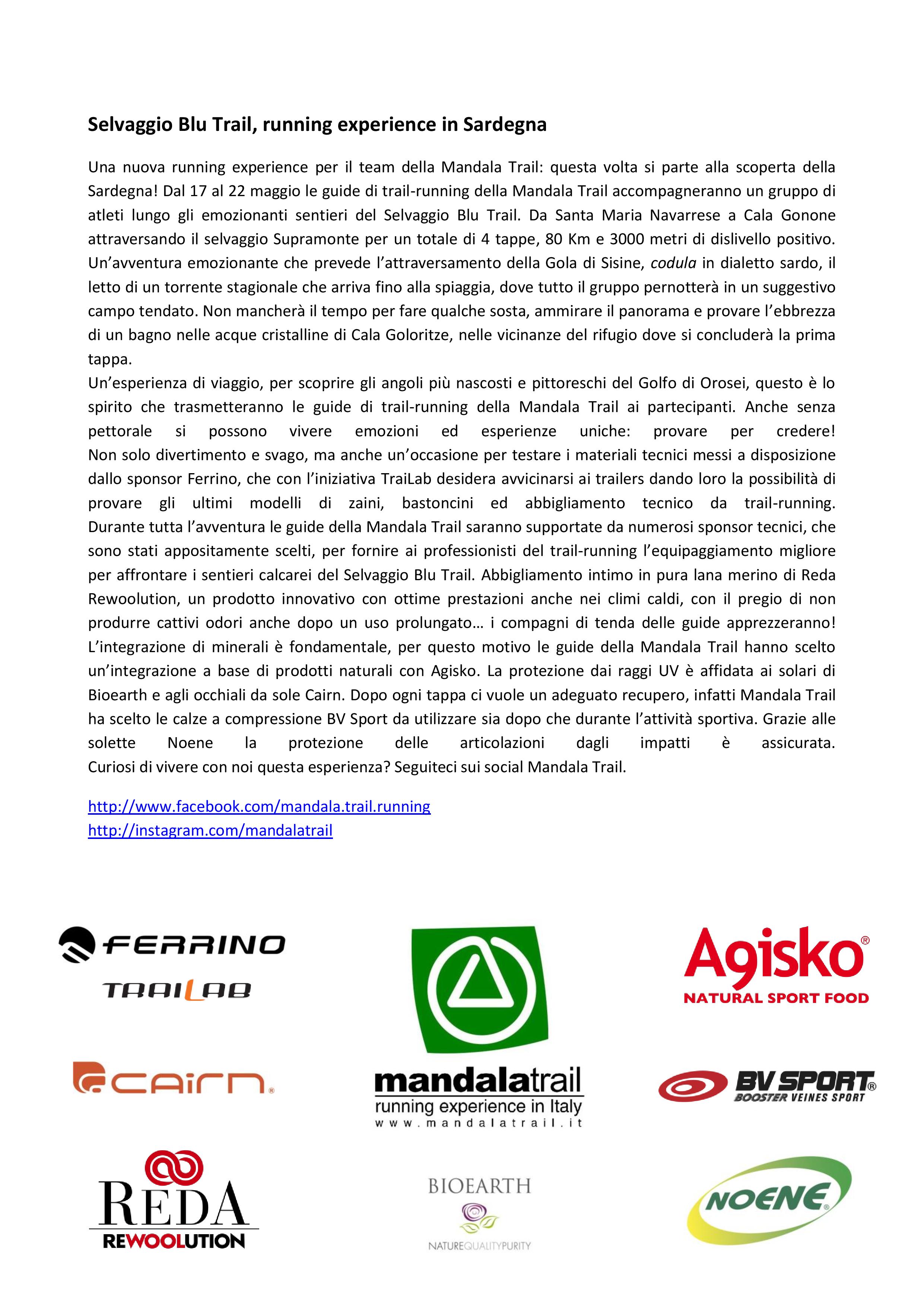 Selvaggio Blu Trail - Comunicato stampa
